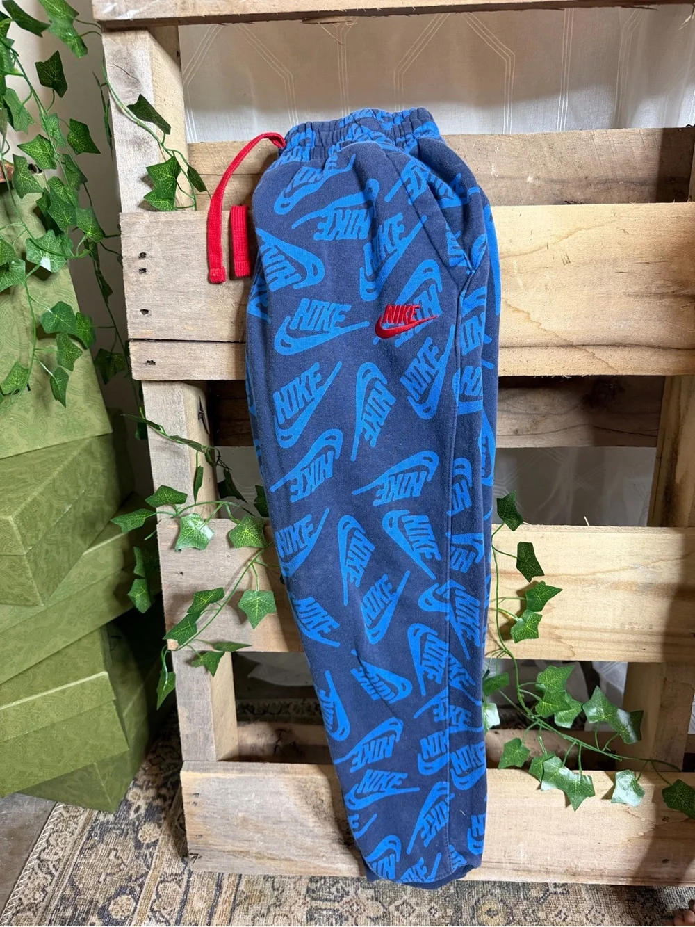 Nike Kids Black Sweatpants with Blue Logo-Print Joggers and Olive Cargo Pants